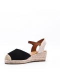 Mixed material wedge sandal