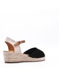 Mixed material wedge sandal