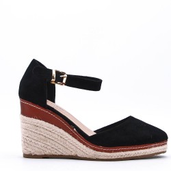 Mixed material wedge sandal