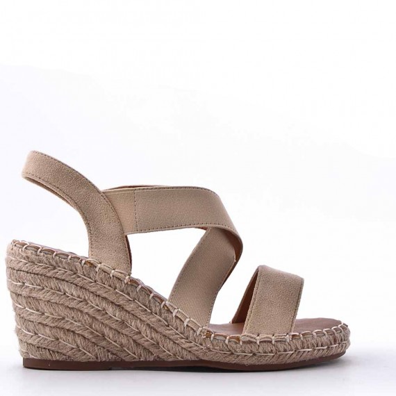 Mixed material wedge sandal