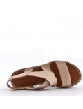 Mixed material wedge sandal