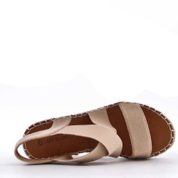 Mixed material wedge sandal