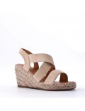 Mixed material wedge sandal