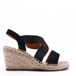 Mixed material wedge sandal