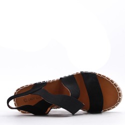 Mixed material wedge sandal