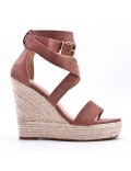 Mixed material wedge sandal