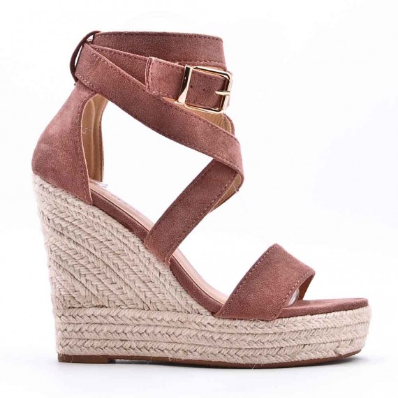 Mixed material wedge sandal