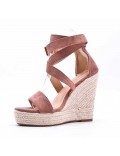 Mixed material wedge sandal