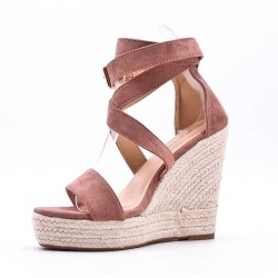 Mixed material wedge sandal