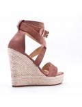 Mixed material wedge sandal