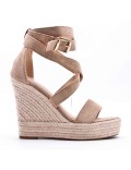 Mixed material wedge sandal