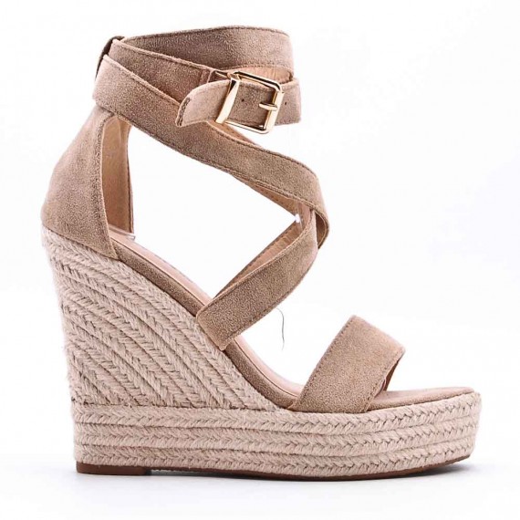 Mixed material wedge sandal