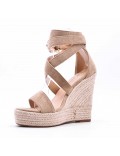 Mixed material wedge sandal