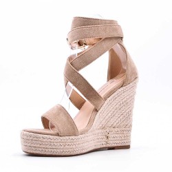 Mixed material wedge sandal