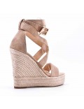 Mixed material wedge sandal