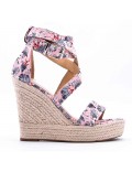 Mixed material wedge sandal