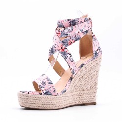 Mixed material wedge sandal