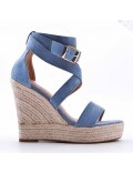 Mixed material wedge sandal