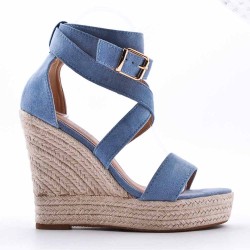 Mixed material wedge sandal