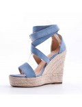 Mixed material wedge sandal