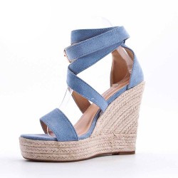 Mixed material wedge sandal