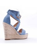 Mixed material wedge sandal