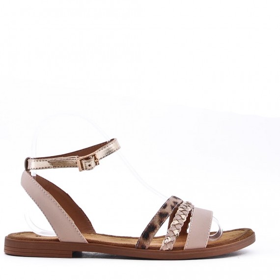 Flat sandals in a material mix for women