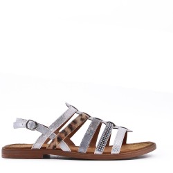 Flat sandals in a material mix for women