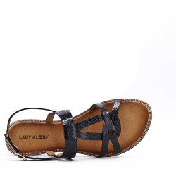 Flat sandals in a material mix for women