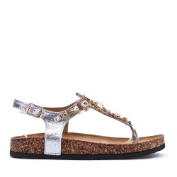 Mixed material wedge sandal