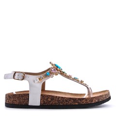 Mixed material wedge sandal