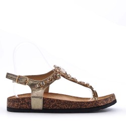 Mixed material wedge sandal