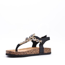 Mixed material wedge sandal