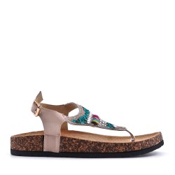 Mixed material wedge sandal