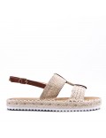 Mixed material wedge sandal