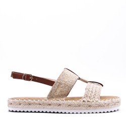 Mixed material wedge sandal