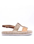 Mixed material wedge sandal