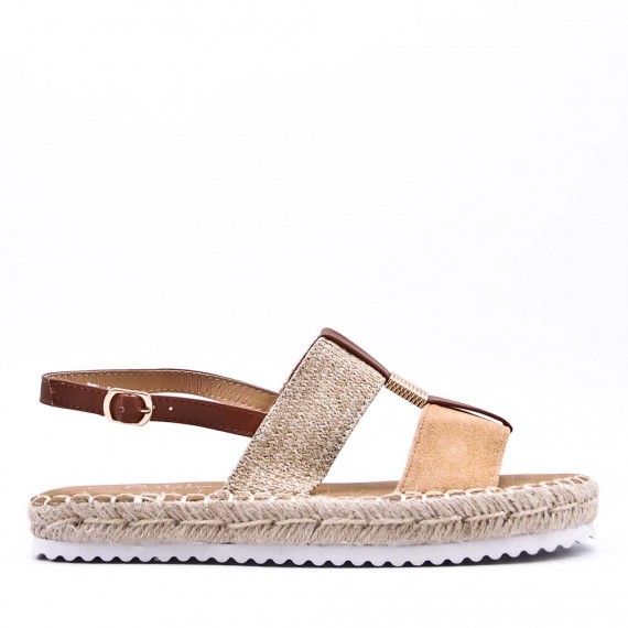 Mixed material wedge sandal