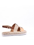 Mixed material wedge sandal