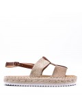 Mixed material wedge sandal