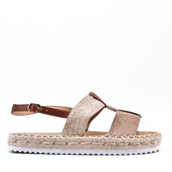 Mixed material wedge sandal