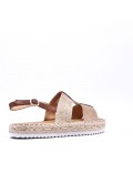 Mixed material wedge sandal