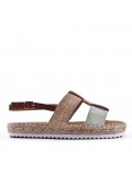 Mixed material wedge sandal