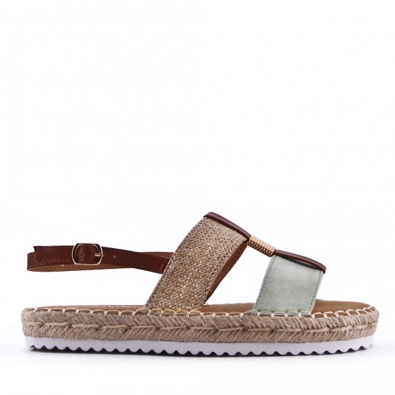 Mixed material wedge sandal