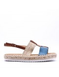 Mixed material wedge sandal