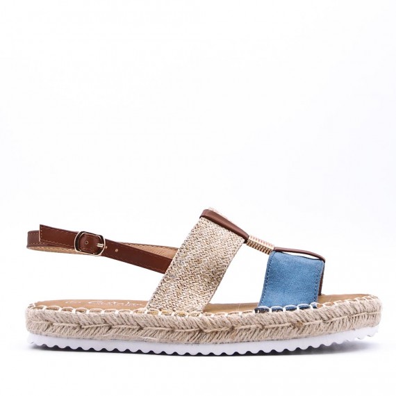 Mixed material wedge sandal