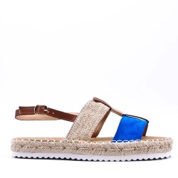 Mixed material wedge sandal