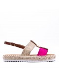 Mixed material wedge sandal