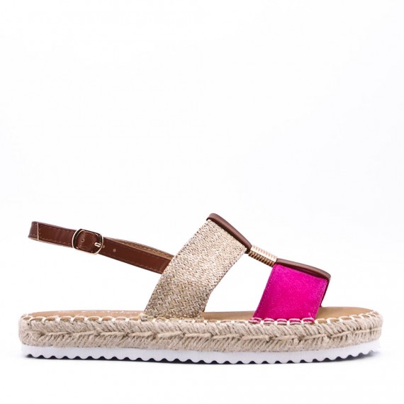 Mixed material wedge sandal