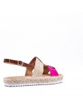 Mixed material wedge sandal